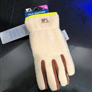 Women's Cream and Brown Fleece Gloves